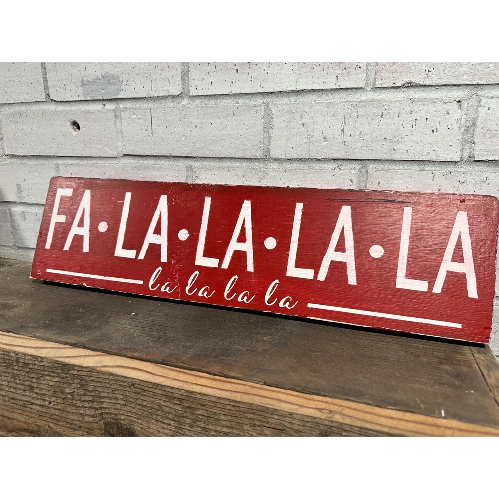 Hand Painted "Fa la la" Holiday Sign, Distressed Christmas Wall Decor